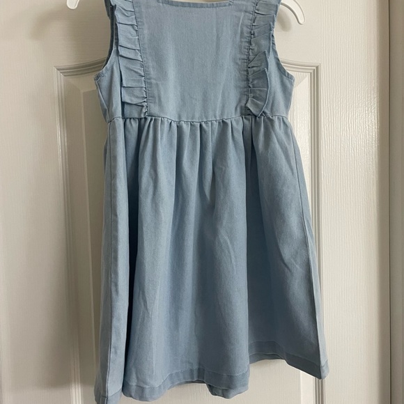 Girls ruffle trim square neck denim dress - Picture 5 of 6
